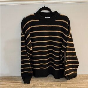 Pink Lily Black and Tan Striped Sweater oversized
